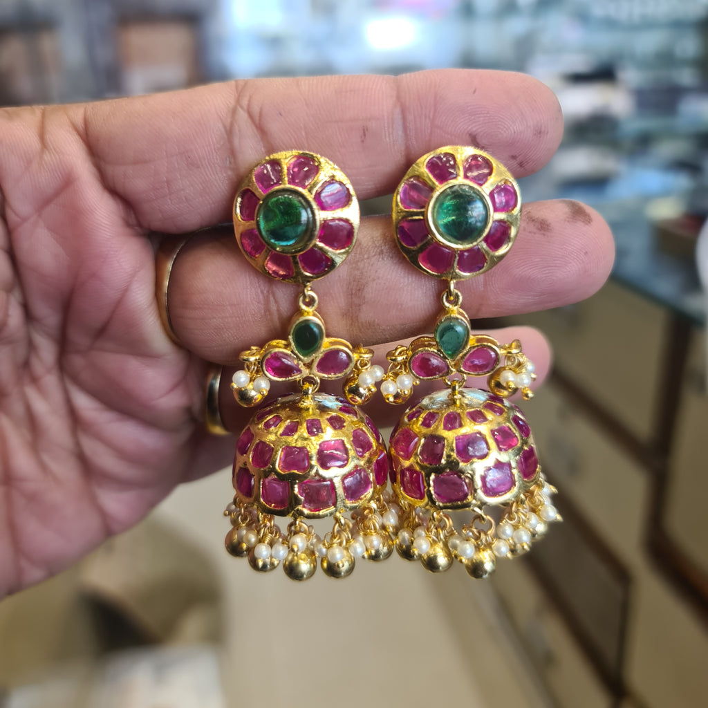 Kempu Handmade Jhumka Earrings with Screw Back