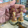 Adorable Duckling Kemp Jhumka - Handmade Emerald Temple Earrings