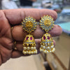 Lakshmi Sunburst CZ Jhumka with Kempu & Pearl Drops | Temple Earrings