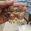 Jadau Ruby Emerald Jhumka - Handmade Gemstone Temple Earrings