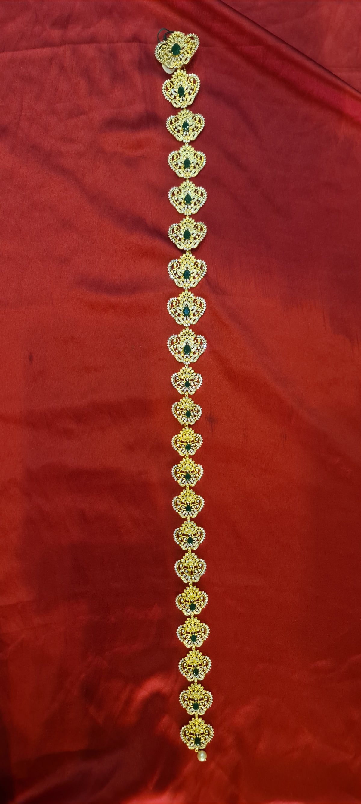 Heart Shape CZ Gold Plated Bridal Jada Bila | South Indian Hair Jewellery