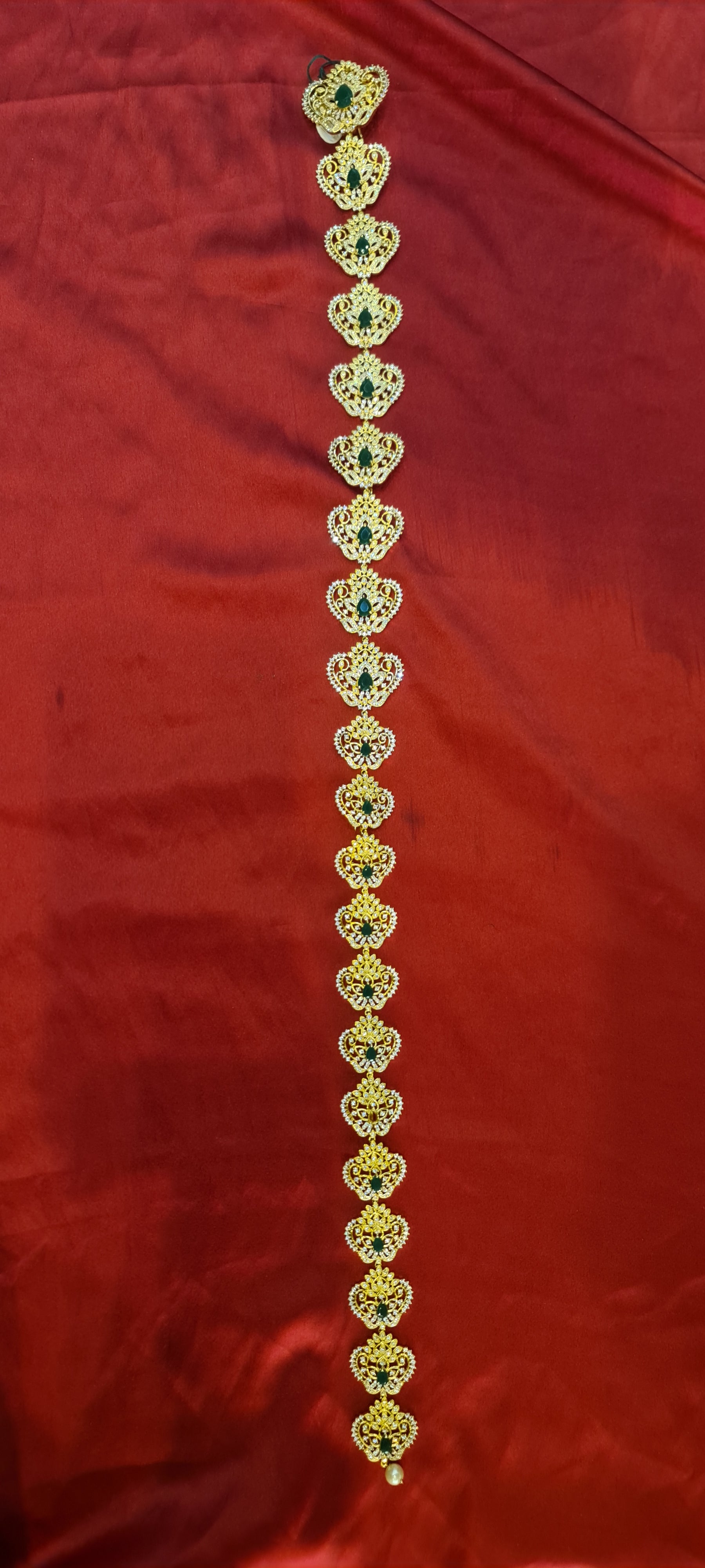 Heart Shape CZ Gold Plated Bridal Jada Bila | South Indian Hair Jewellery