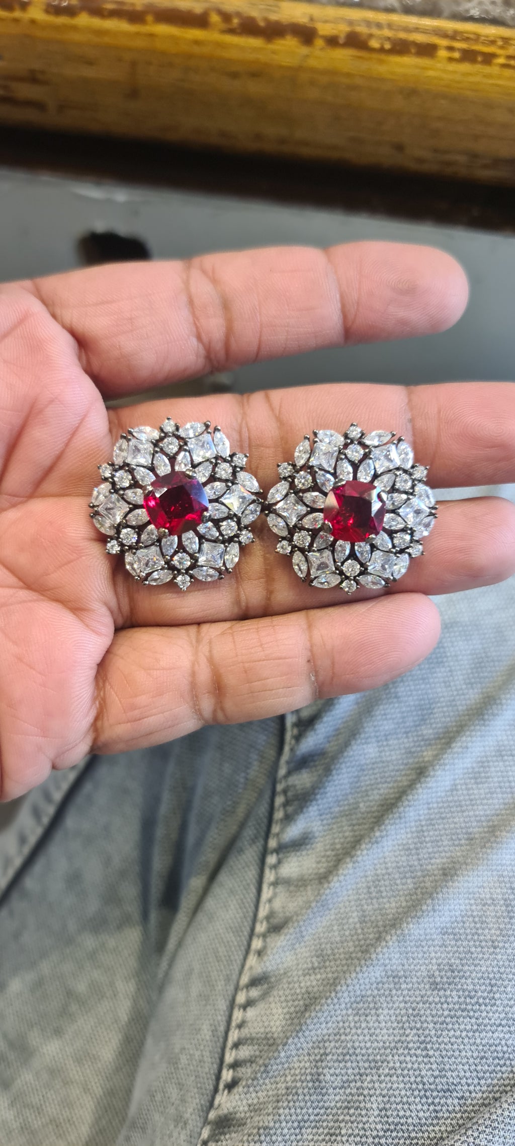 Black Rhodium CZ Tops | Emerald, Ruby & Citrine | Cluster Stud Earrings