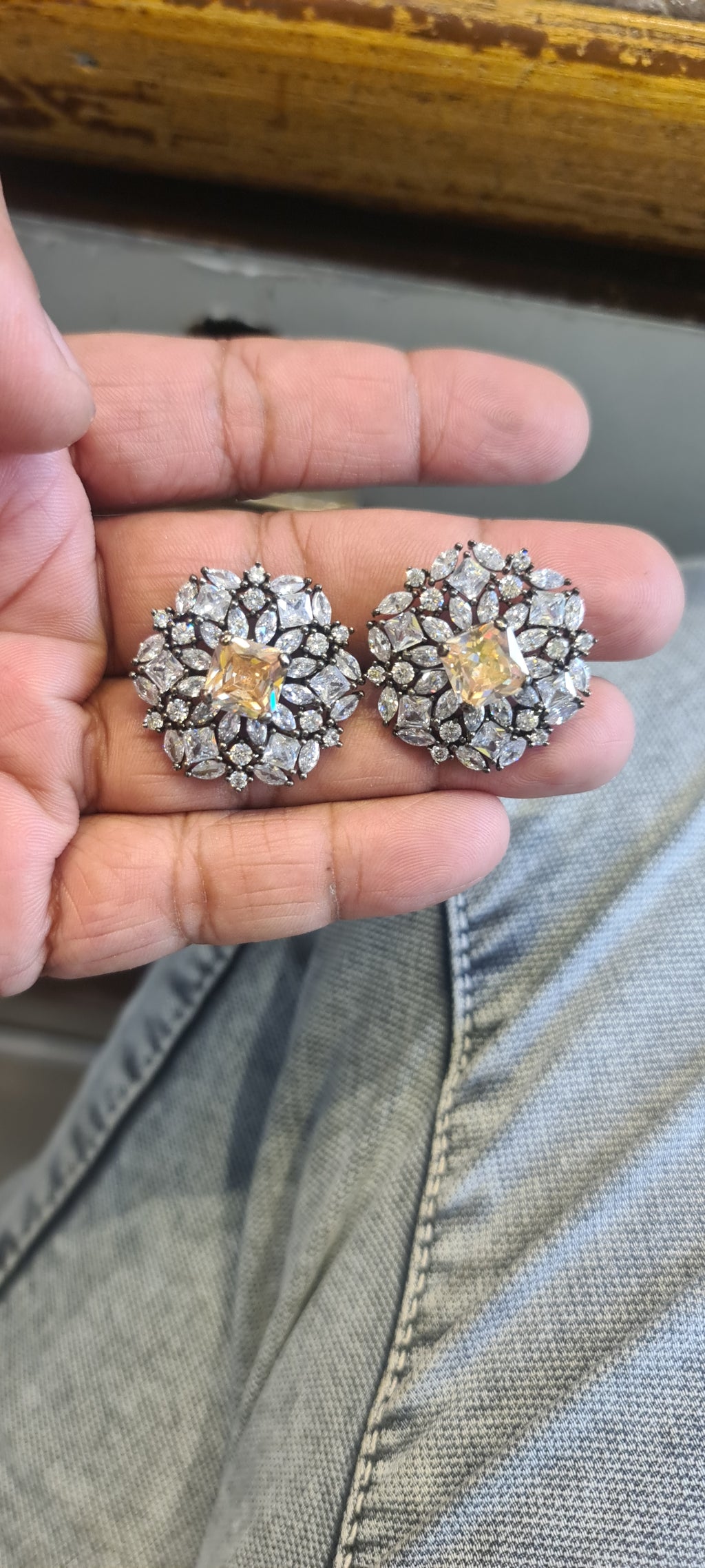 Black Rhodium CZ Tops | Emerald, Ruby & Citrine | Cluster Stud Earrings