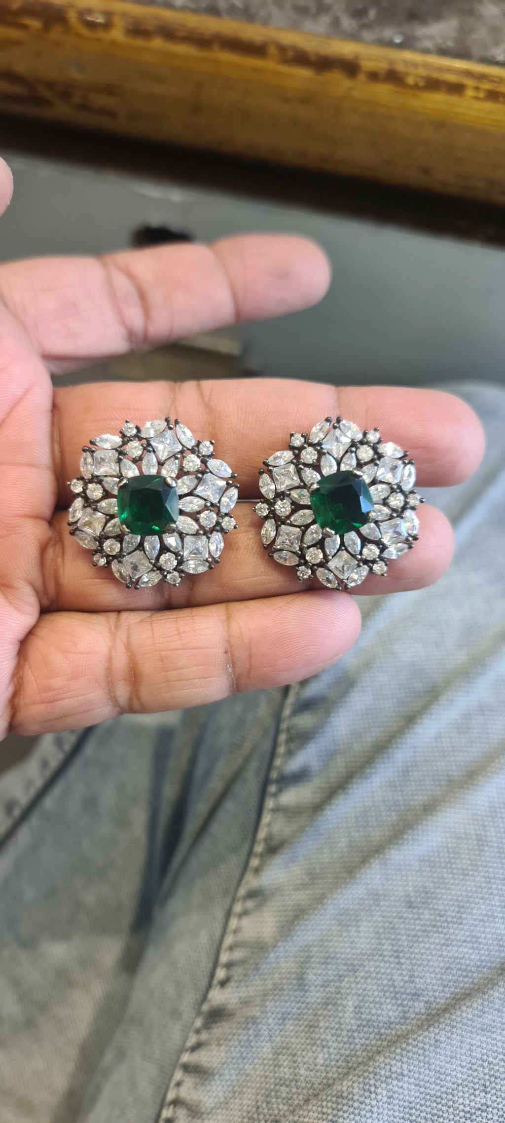 Black Rhodium CZ Tops | Emerald, Ruby & Citrine | Cluster Stud Earrings