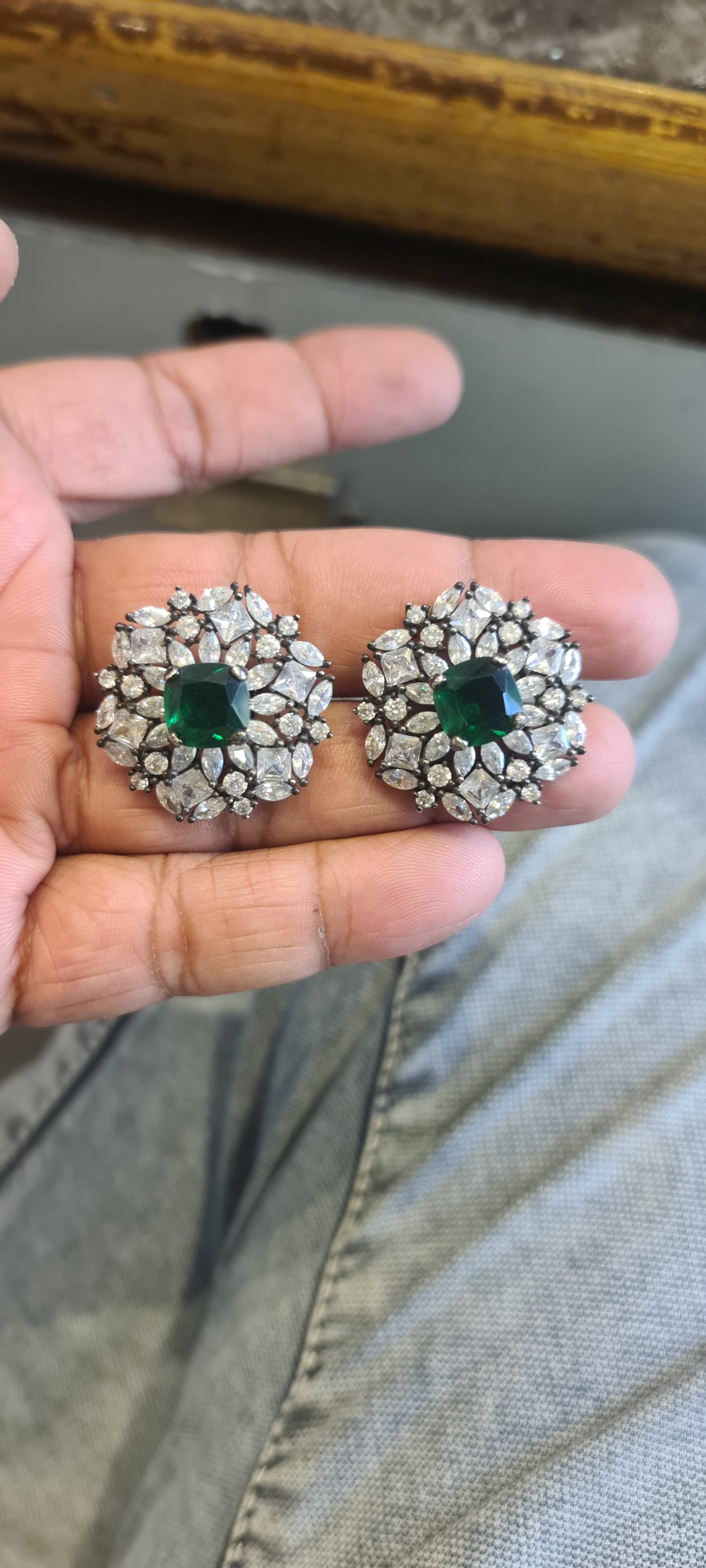 Black Rhodium CZ Tops | Emerald, Ruby & Citrine | Cluster Stud Earrings