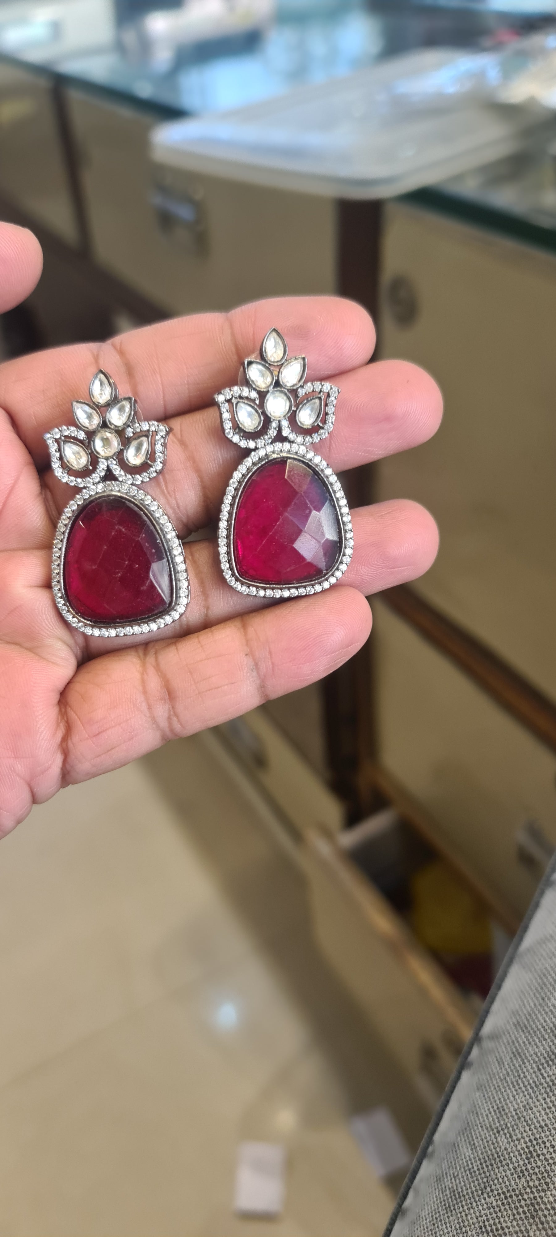 Victorian Kundan Earrings | 5 Colors | CZ Polki Drop Studs