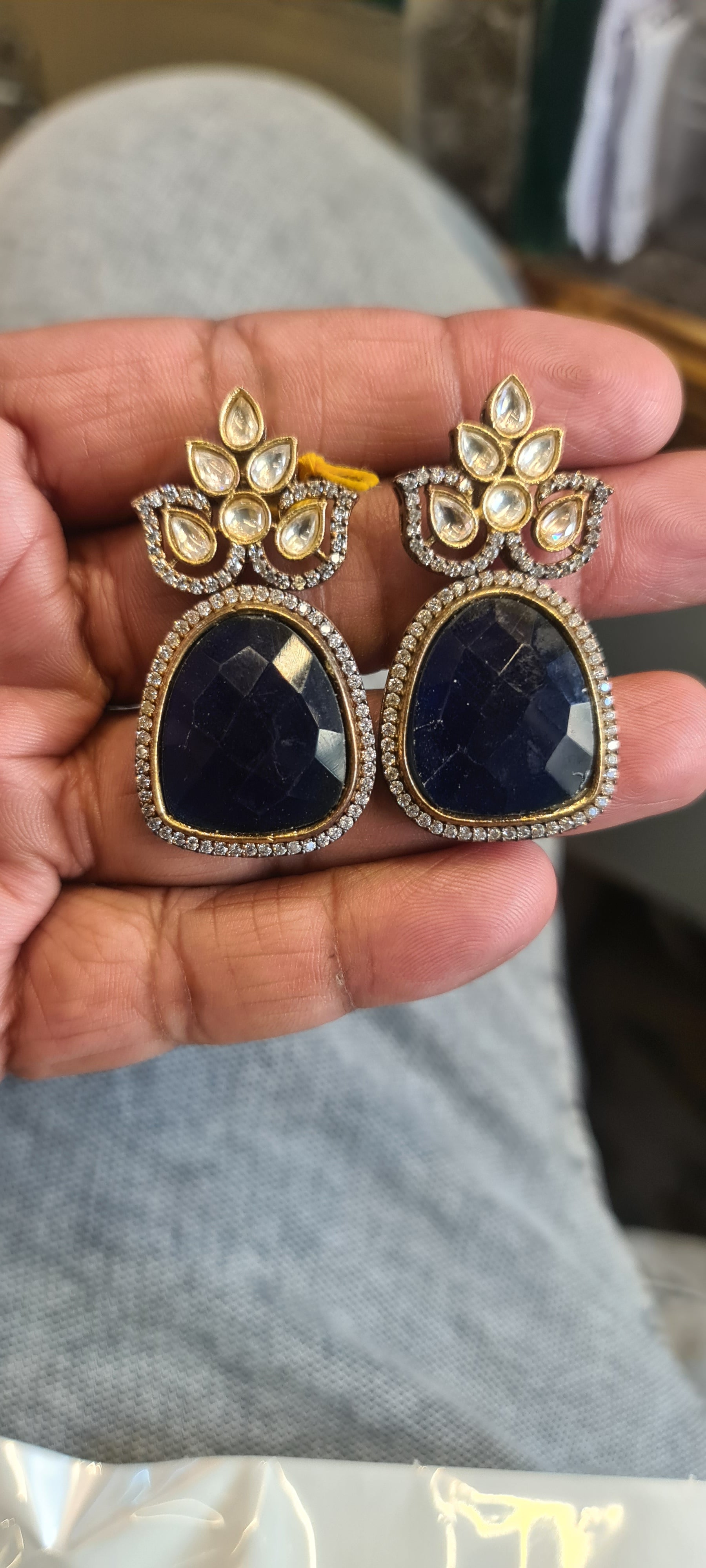 Victorian Kundan Earrings | 5 Colors | CZ Polki Drop Studs