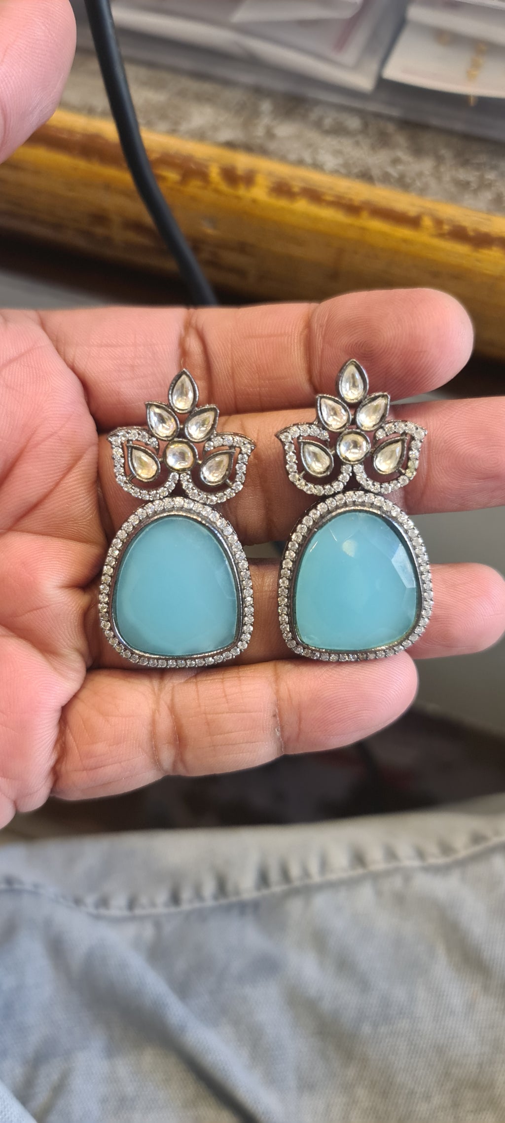 Victorian Kundan Earrings | 5 Colors | CZ Polki Drop Studs