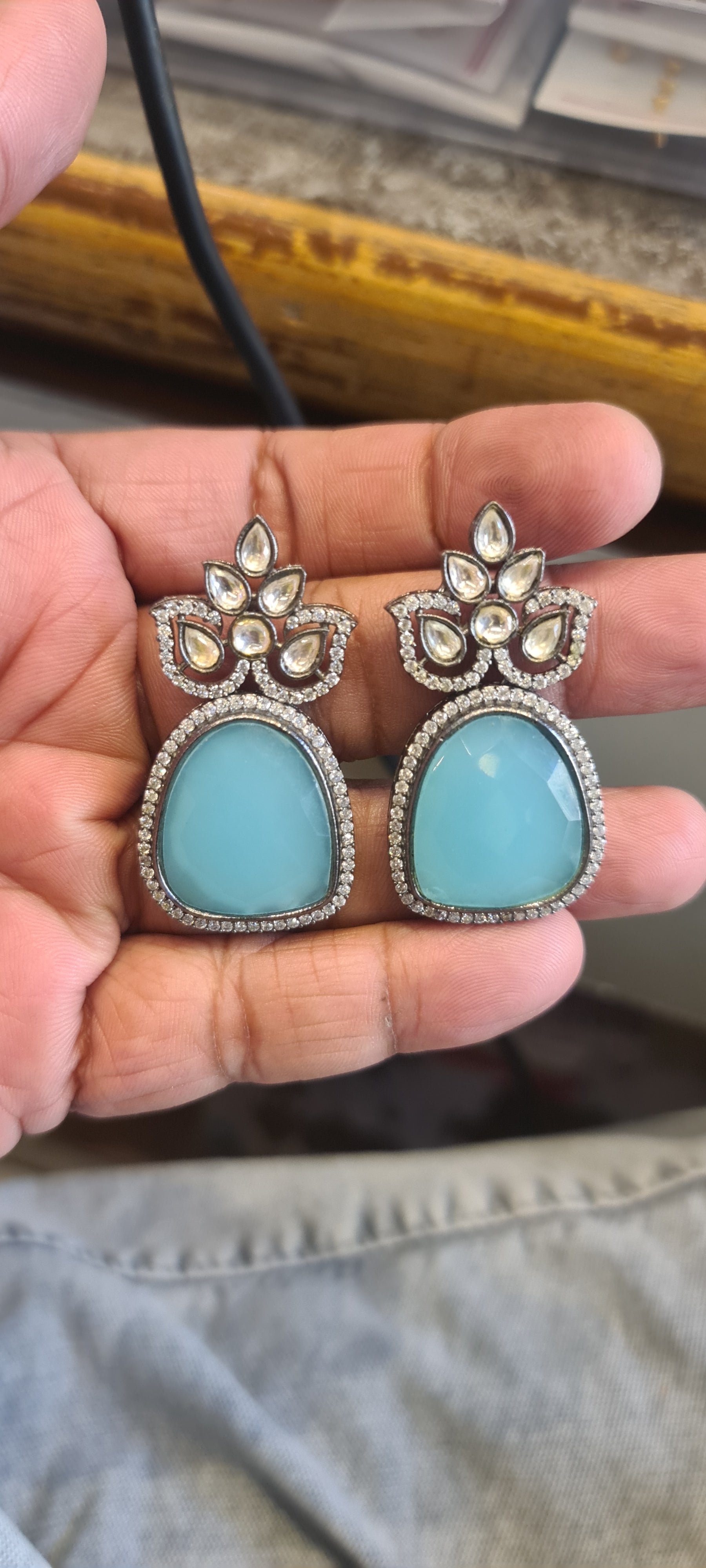 Victorian Kundan Earrings | 5 Colors | CZ Polki Drop Studs