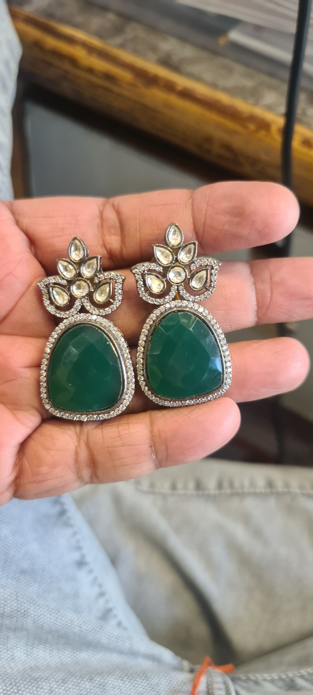 Victorian Kundan Earrings | 5 Colors | CZ Polki Drop Studs