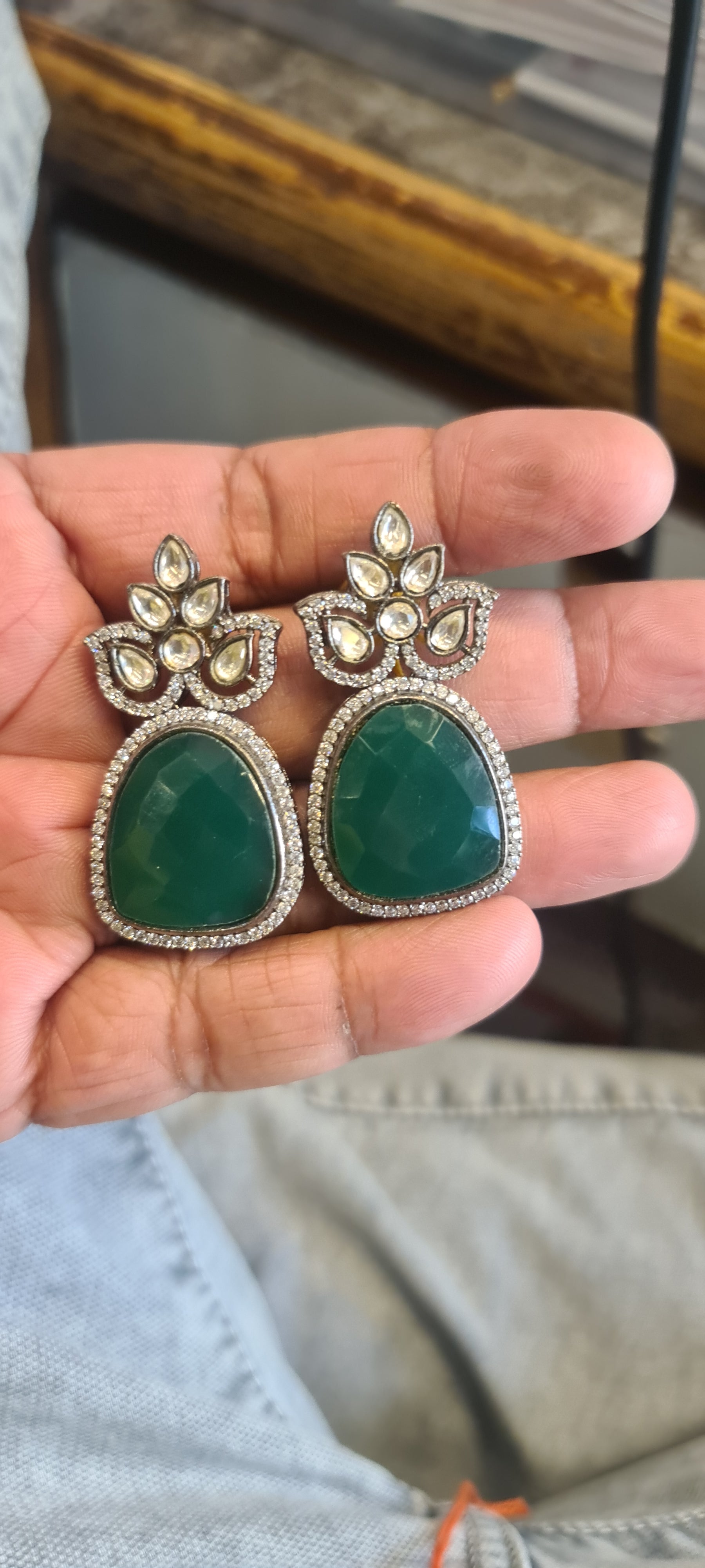 Victorian Kundan Earrings | 5 Colors | CZ Polki Drop Studs