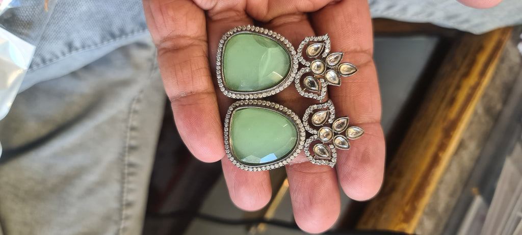 Victorian Kundan Earrings | 5 Colors | CZ Polki Drop Studs