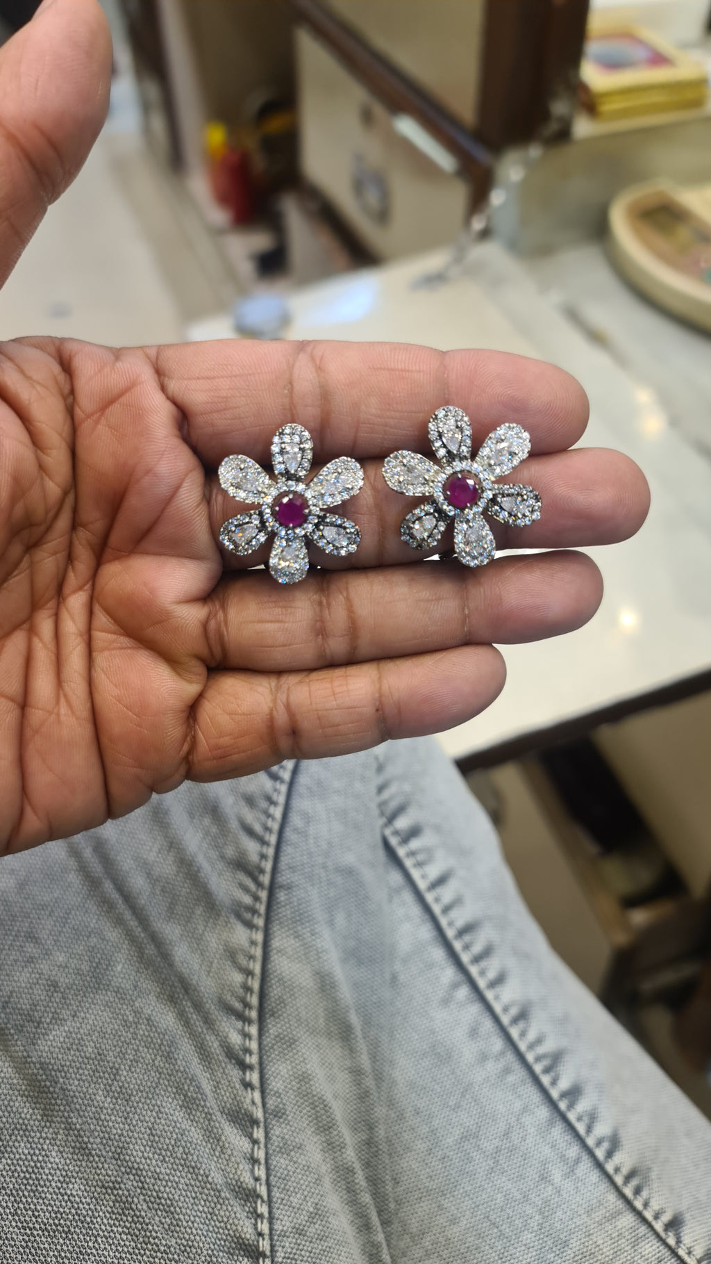 Victorian Ruby Flower Stud Earrings