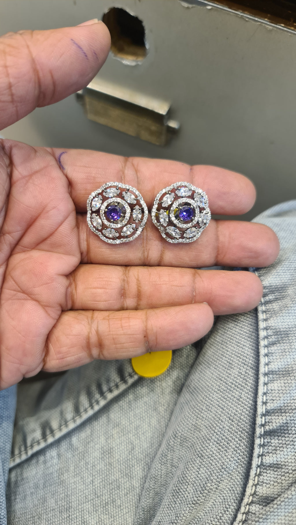 Purple CZ Halo Stud Earrings | Sparkling Cubic Zirconia Studs