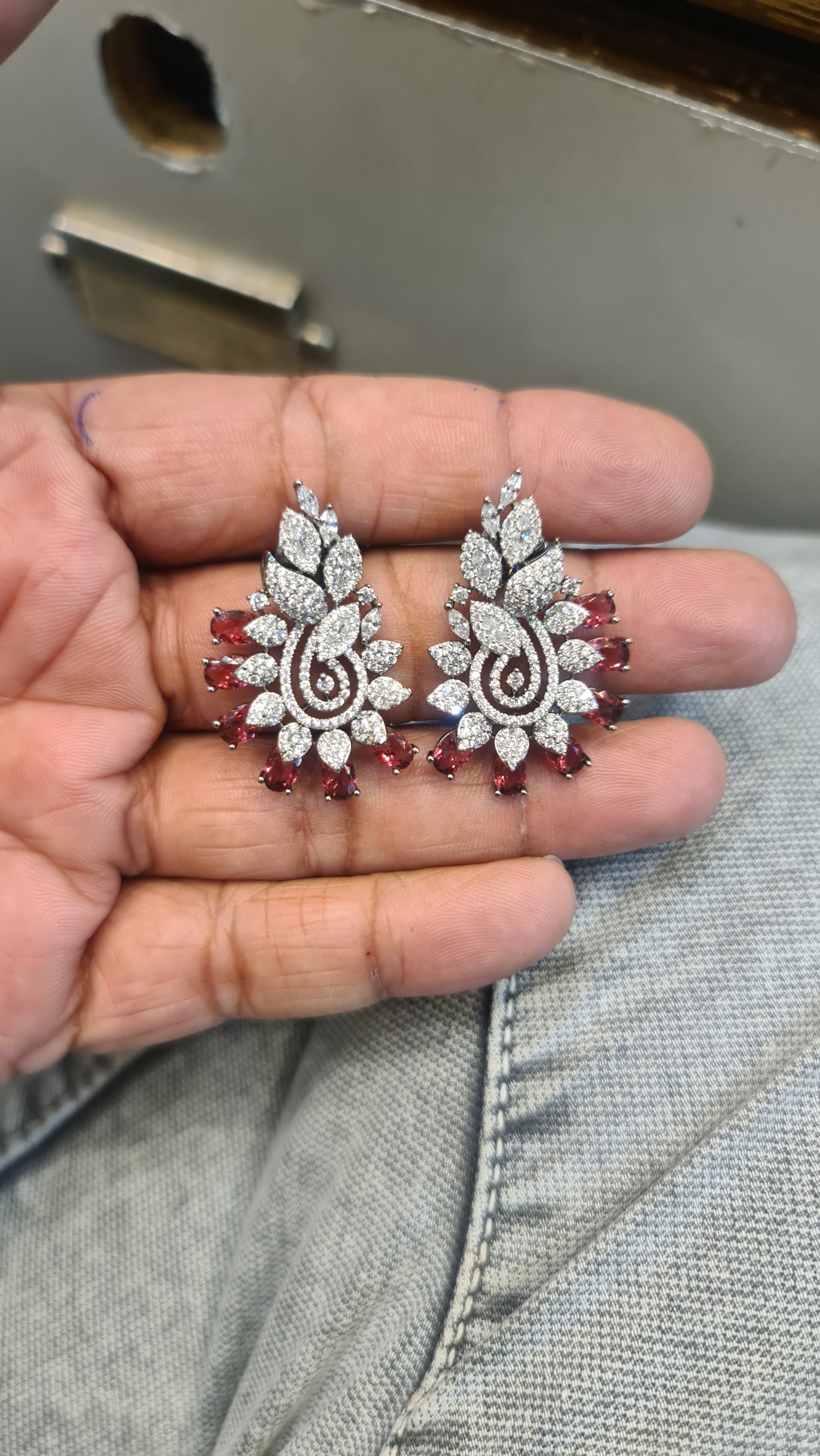 Silver Plated CZ Leaf & Swirl Earrings