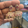 Rose Gold Plated CZ Jhumka Earrings | Screw Back | Green & Pink