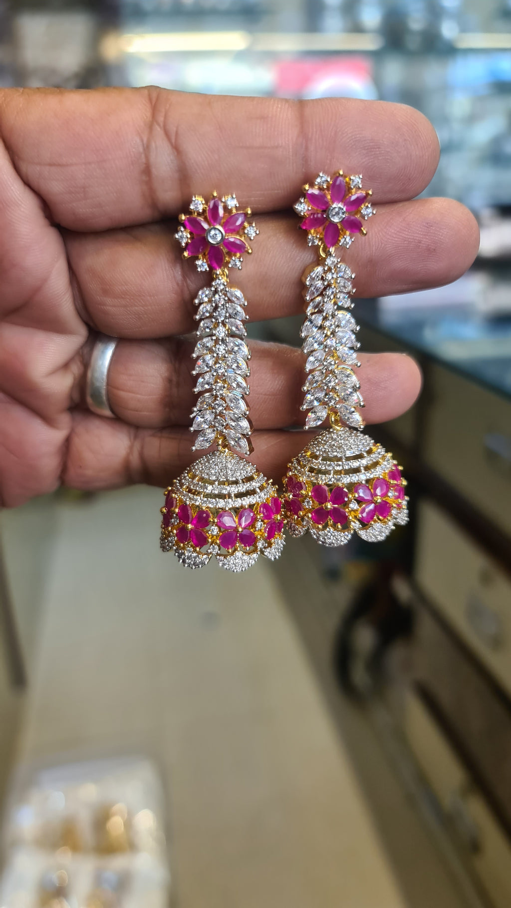 American Diamond Jhumka Earrings | Push Back | CZ Stone