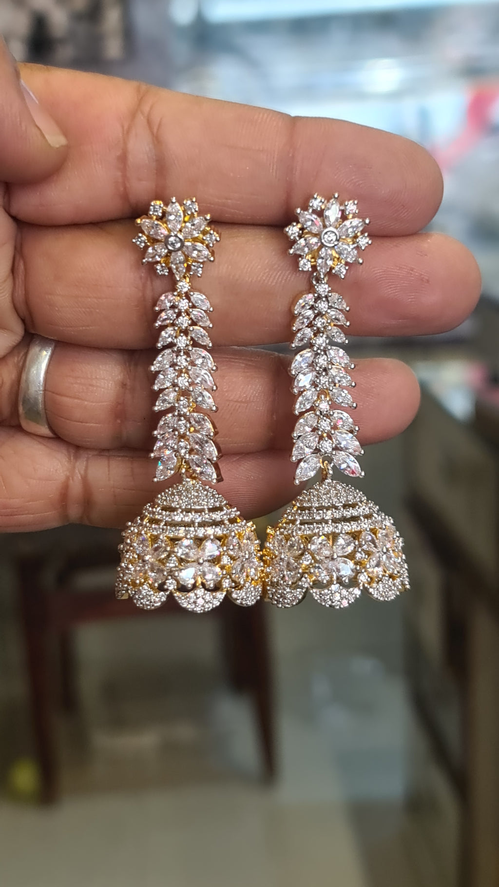 American Diamond Jhumka Earrings | Push Back | CZ Stone