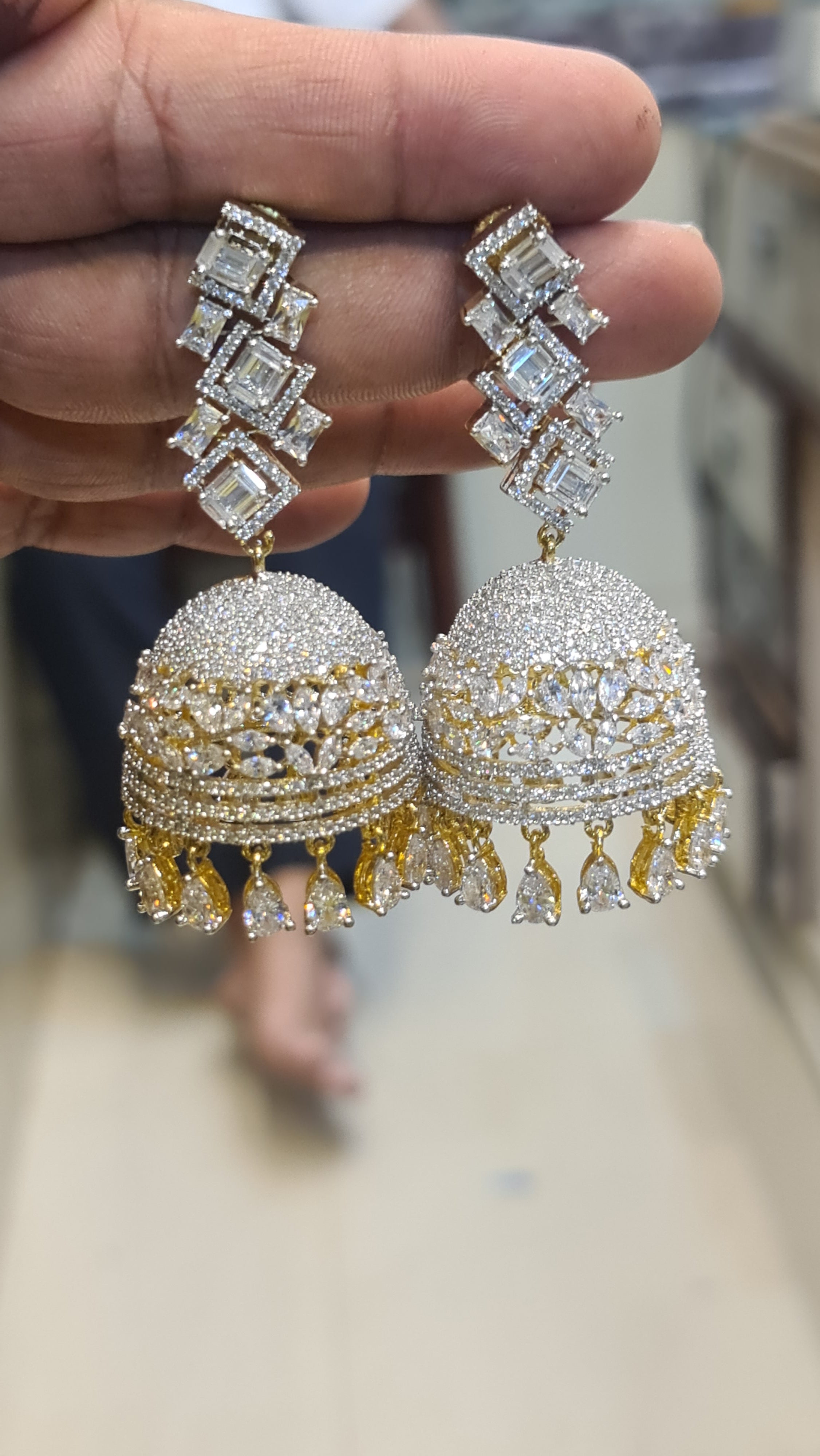 American Diamond Jhumka Earrings with Sterling Shine Stones