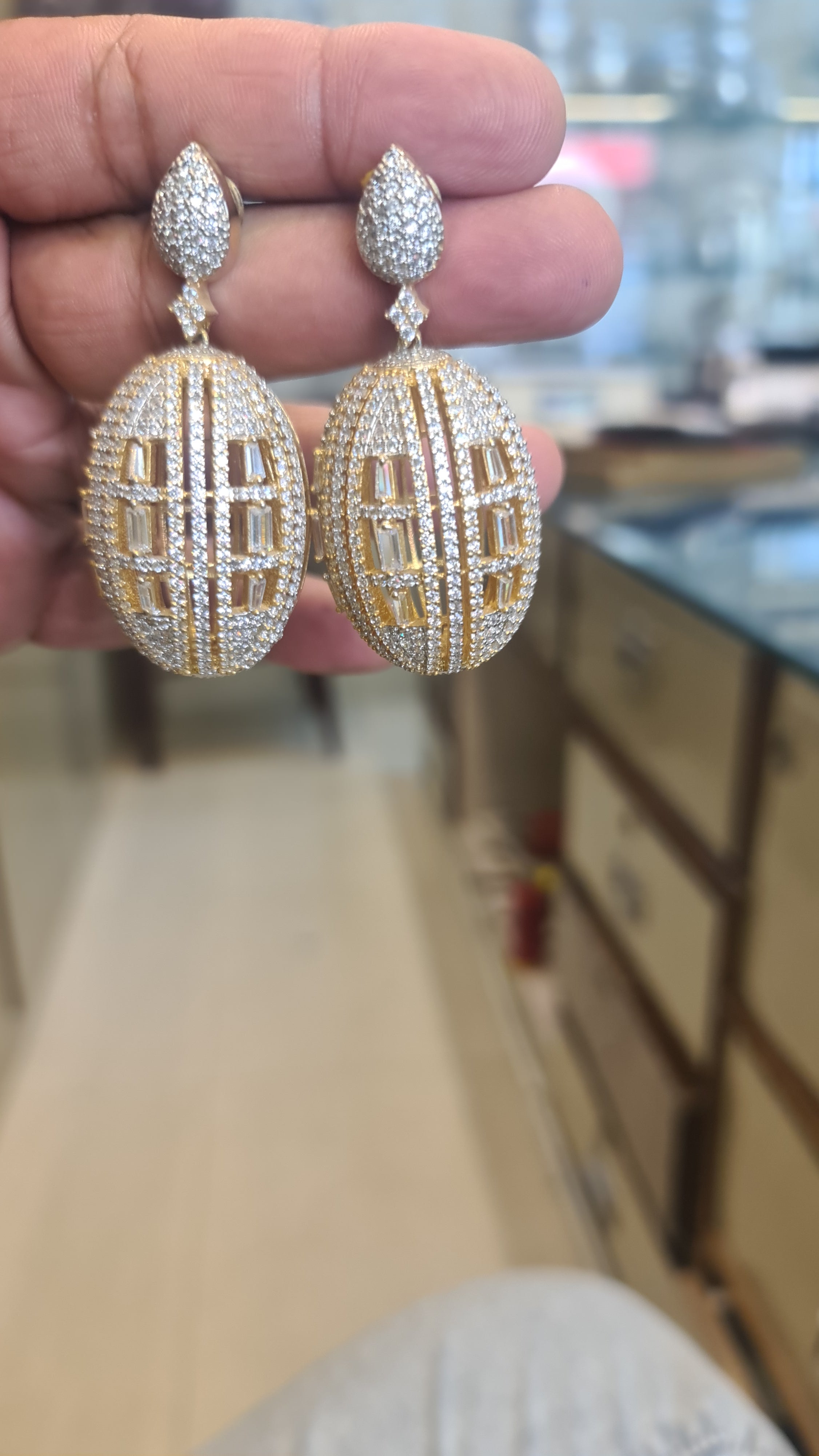 Openable Cage Jhumka – CZ Diamond Gold Dome Earrings