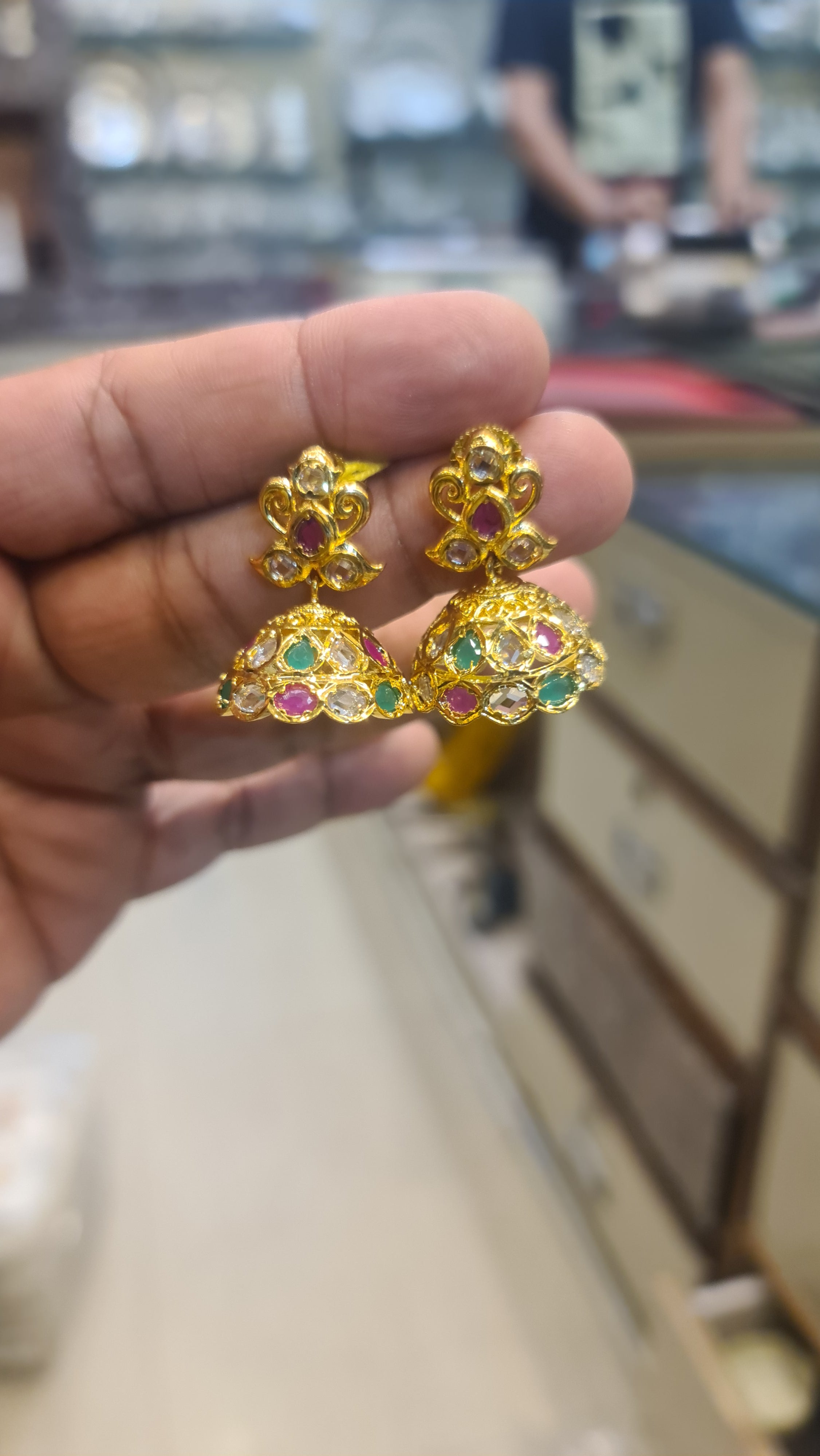 Uncut Diamond Jhumka Earrings | Pushback | Temple Jewellery