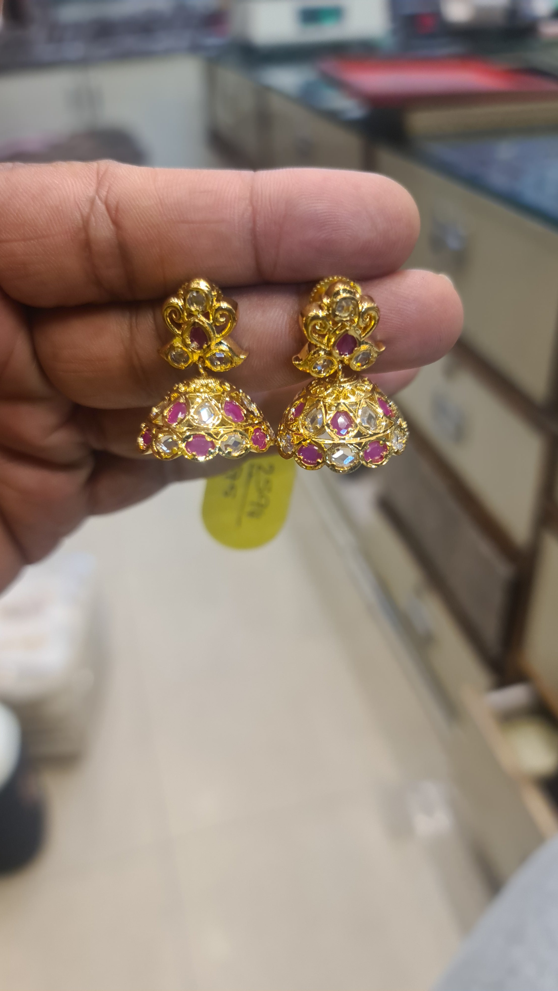 Uncut Diamond Jhumka Earrings | Pushback | Temple Jewellery