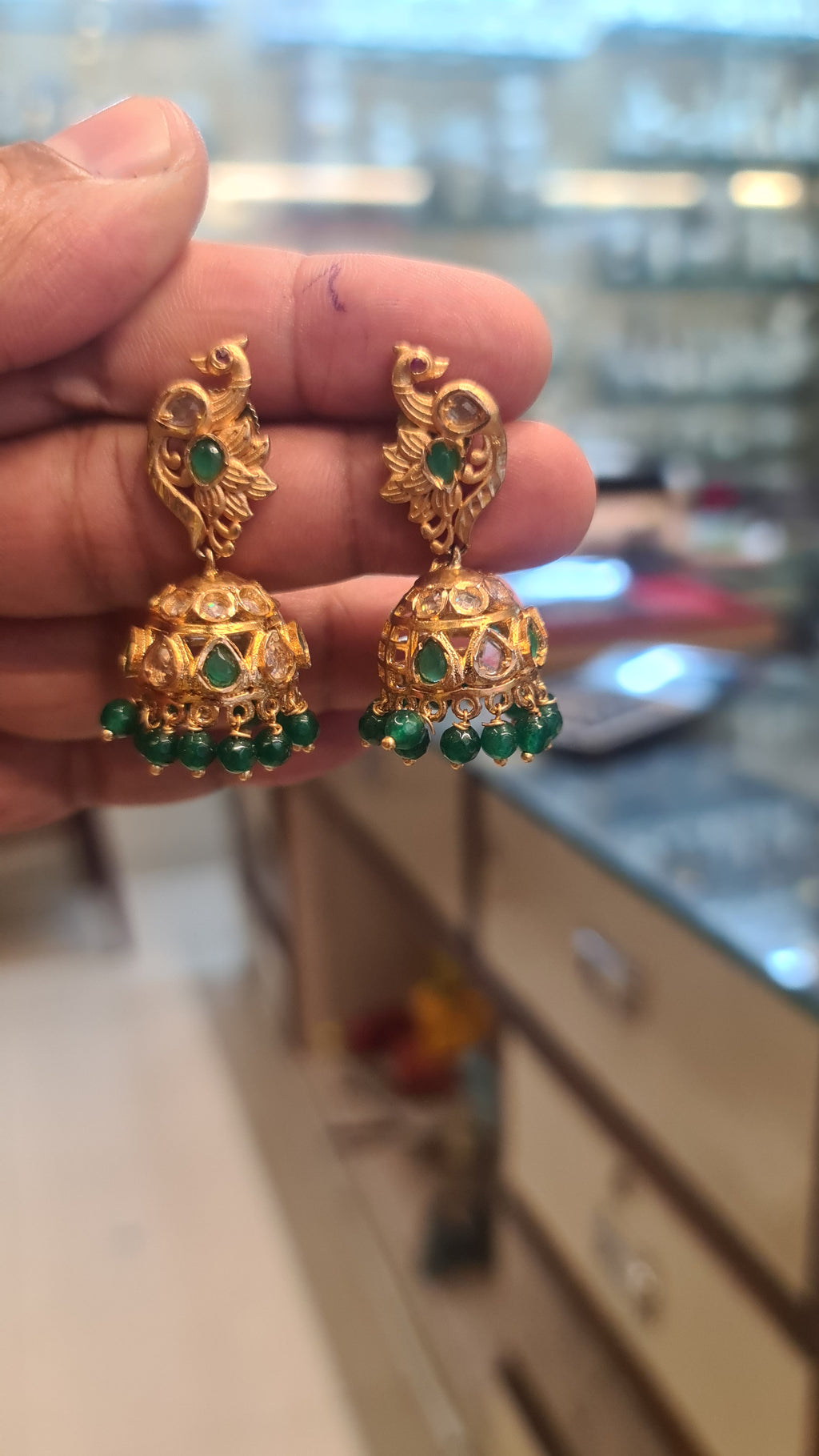 Polki Peacock Jhumki | Gold Plated Temple Earrings