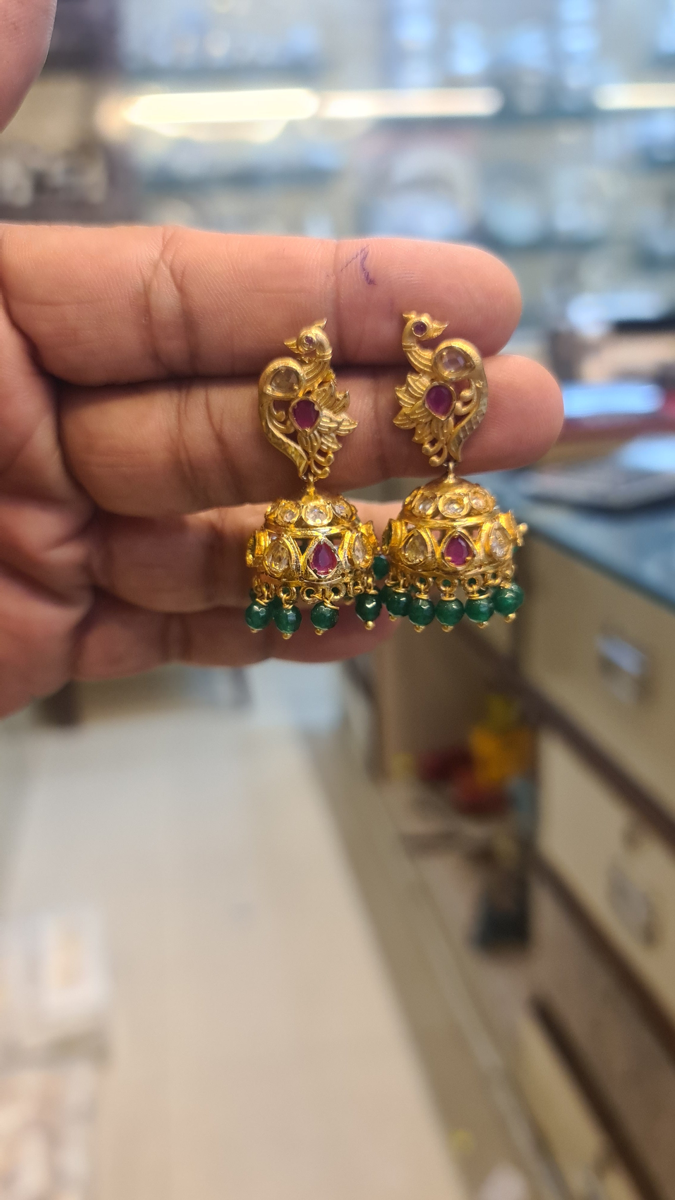 Polki Peacock Jhumki | Gold Plated Temple Earrings