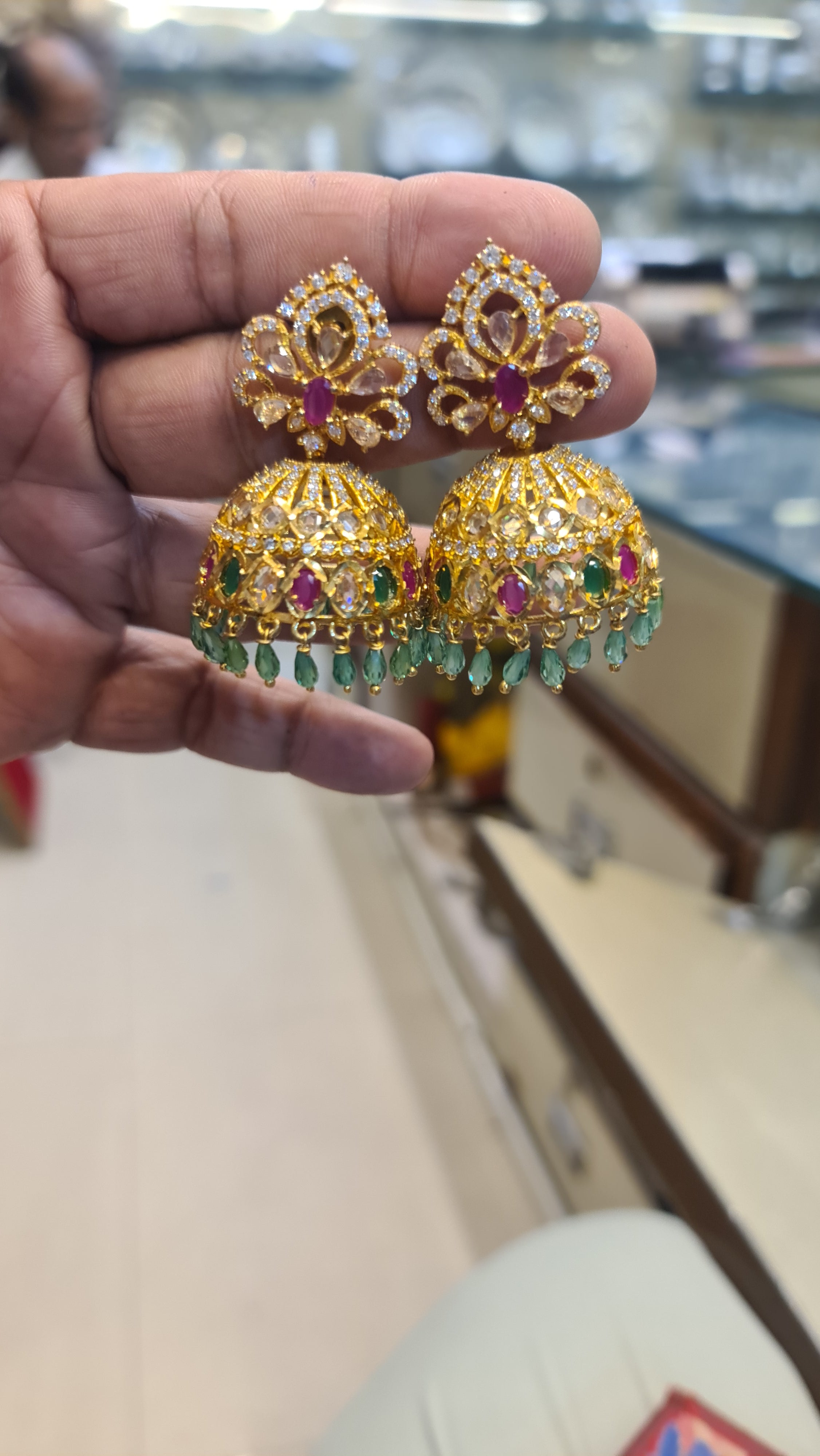 Polki Jhumka Earrings | Gold Plated | Multicolor & Emerald Stone Variants