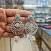 Diamond Replica Chandbali Jhumka Earrings | Emerald & Pearl Drop | CZ Studded