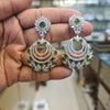 CZ Triple Crescent Chandbali Earrings | Emerald Green Stones | Diamond Finish