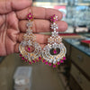 CZ Floral Chandbali Earrings | Pear Stone Fringe Drops | Ruby, Emerald & White | Diamond Finish