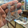 CZ Art Deco Fan Chandelier Earrings | Three-Tier Open Filigree | Diamond Finish | Gold & Silver