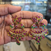 Kempu Polki Chandbali Earrings | Screw Back | Ruby Emerald | 7cm