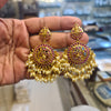 Jadau Kempu Chandbali Earrings | Real Rice Pearls | Screw Back | Peacock Design