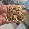 Kempu Chandbali Earrings with Lotus Motif & Pearl Drops | 22K Gold Finish