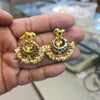 Kempu Chandbali Earrings with Heart Top & Pearl Fringe | 22K Gold Finish