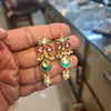 Jadau Kundan Earrings – Push Back | Ruby Red & Teal Enamel with Pearl Drop