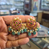 Kempu Chandbali Earrings – Push Back | Flower Motif with Turquoise & Pearl Drops