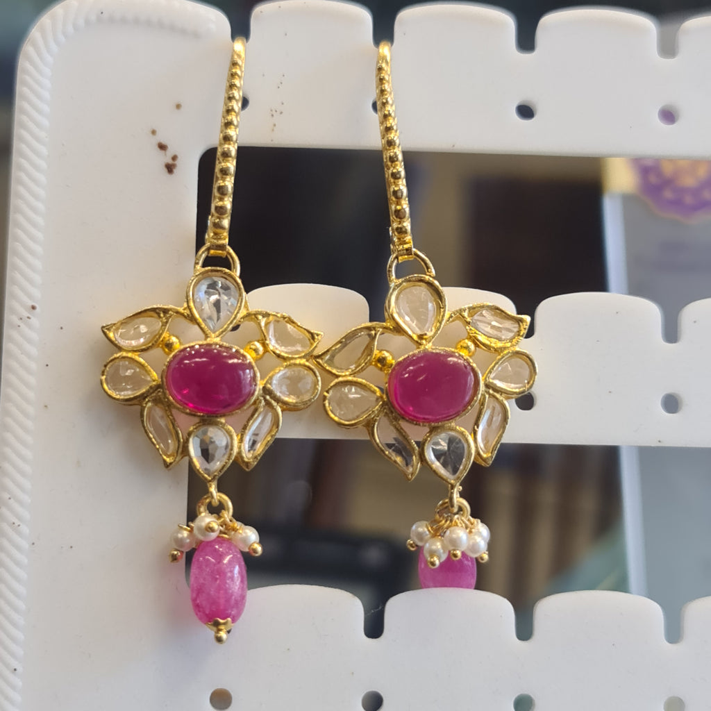 Handmade Kempu & Polki Hoop Earrings | Traditional Indian Jewellery