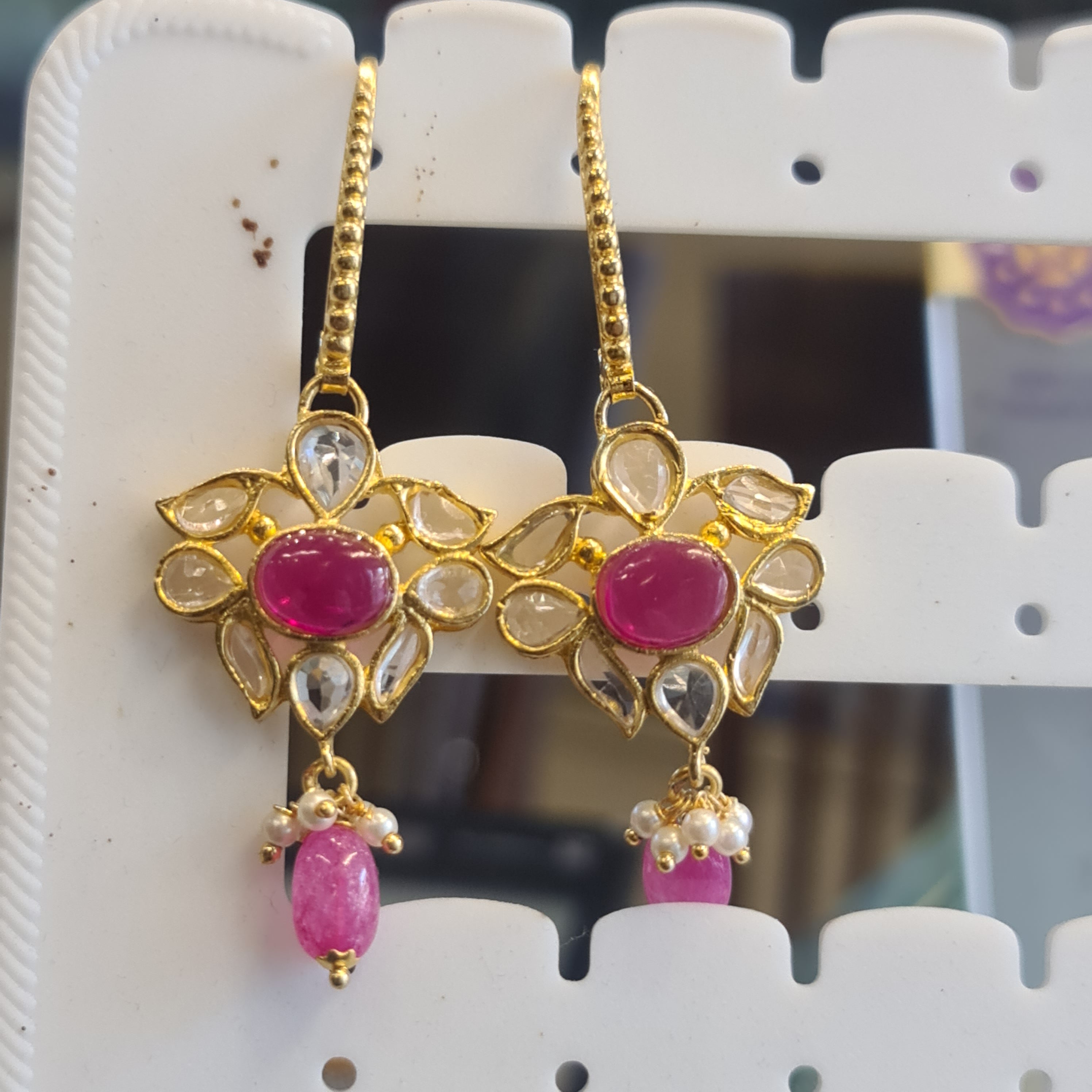 Handmade Kempu & Polki Hoop Earrings | Traditional Indian Jewellery