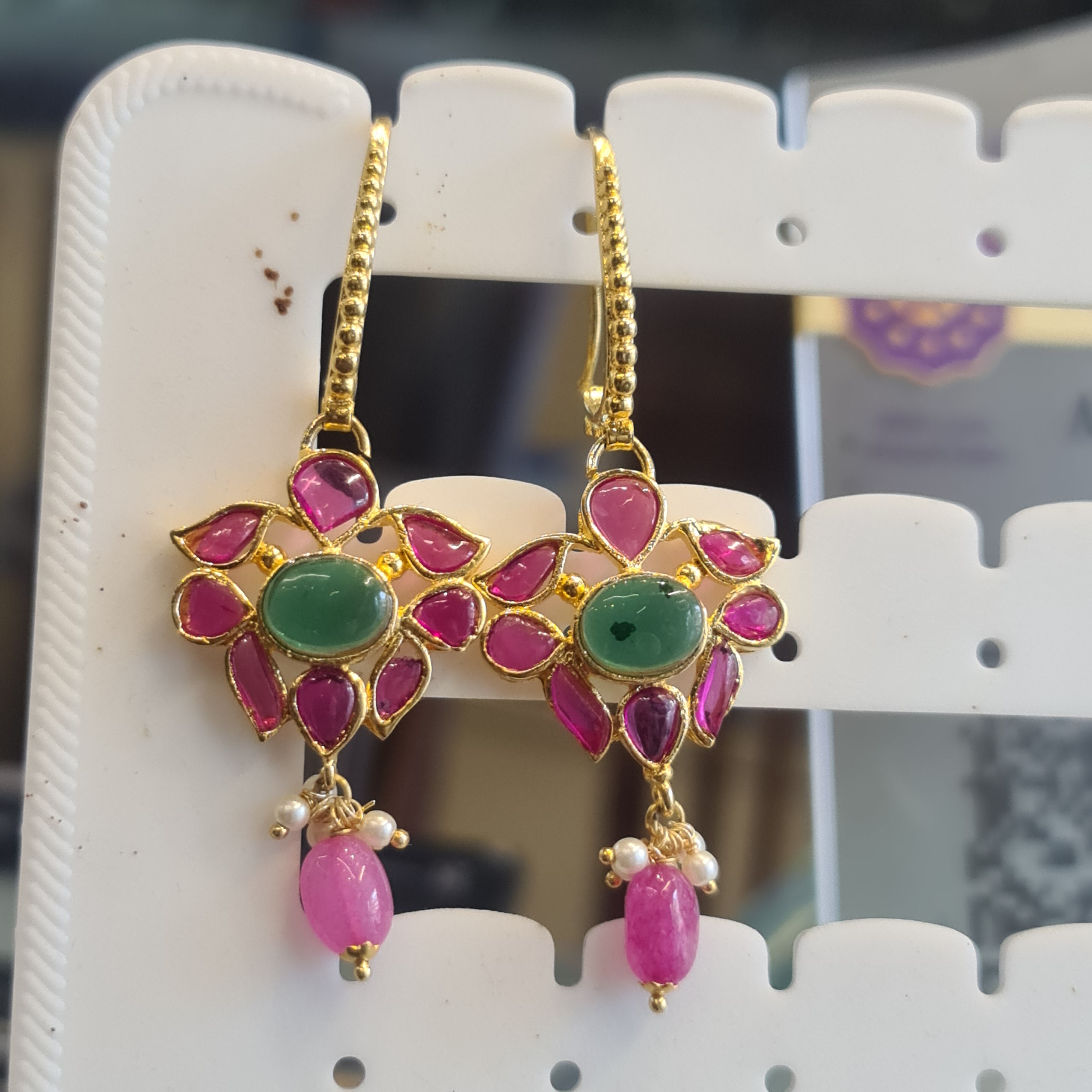 Handmade Kempu & Polki Hoop Earrings | Traditional Indian Jewellery