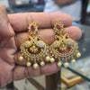 Handmade CZ Peacock Chandbali Push Back Earrings with Pearl Drops | CZ & Kempu Variants