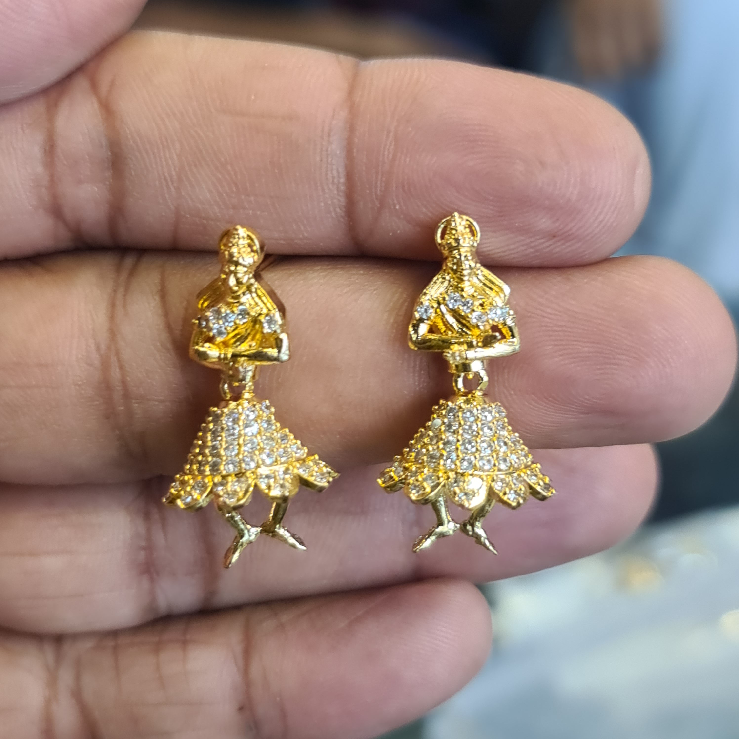 Buttabomma Jhumka Earrings | Gold Plated CZ Stone Dancing Doll Earrings