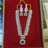 CZ Diamond Long Necklace Set with Earrings – Emerald Green – Full Set