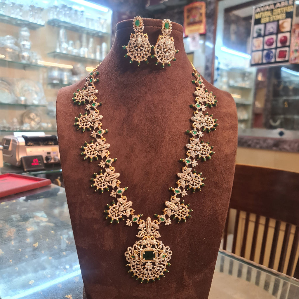 CZ Long Haram Necklace Set - Ruby Red - Original