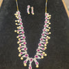 CZ American Diamond Ruby Long Haram Necklace Set | Pearl Drops | Gold Plated
