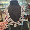 CZ Diamond Long Haram Necklace Set with Pearl Drops | Ruby & Emerald | 26 Inch