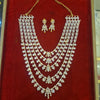 5-Layered All CZ Diamond Leaf Motif Long Haram Necklace Set | 26 Inch 24K Gold Plated Bridal Jewelry with Earrings
